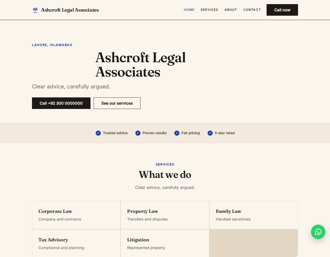 Professional services website example